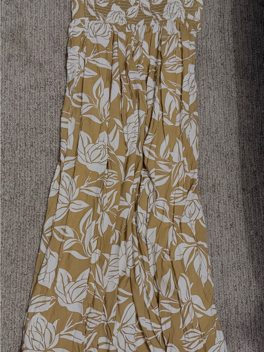 Mustard Yellow Floral Maxi Skirt - White Print